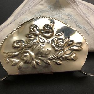 Vintage Rose Design Silver-plate Napkin Holder